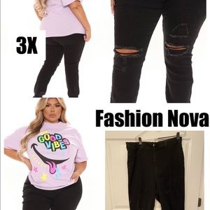 Fashion Nova Distressed Black Skinny  pants Size 3X